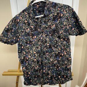 RVCA micro Floral Short Sleeve Button-Up Shirt Slim Fit Black Multi Size S
